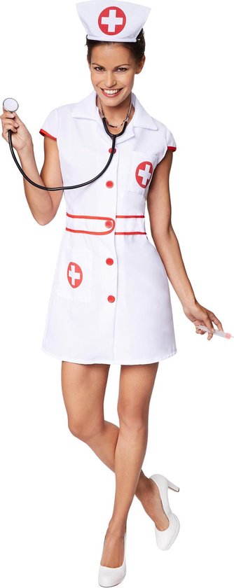 Dressforfun Vrouwenkostuum sexy verpleegster L - verkleedkleding kostuum halloween verkleden feestkleding carnavalskleding carnaval feestkledij partykleding - 301505