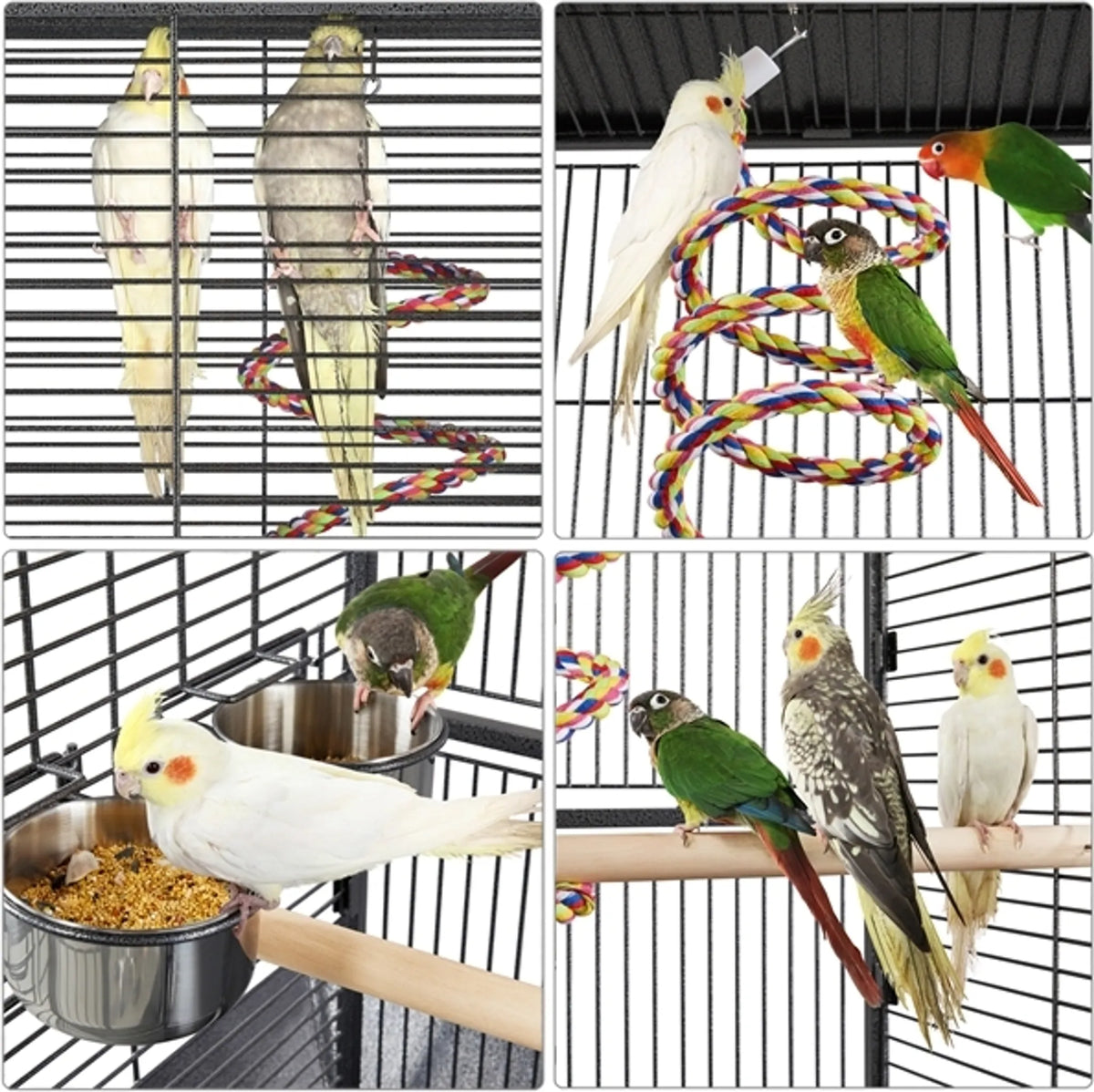 Yaheetech Papegaaienkooi Met Speelplateau – Voorzien Van Zaadvanger En Uitschuifbare Mestlades En Voerluikjes – Voor Valkparkieten En Papegaaien – Zwart Poedergecoat IJzer – 65,5 x 65,5 x 156 cm