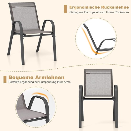 Coast Tuinstoelen - Set van 4 - Stapelbaar - Max. 150 kg - 56 x 70 x 84 cm - Grijs