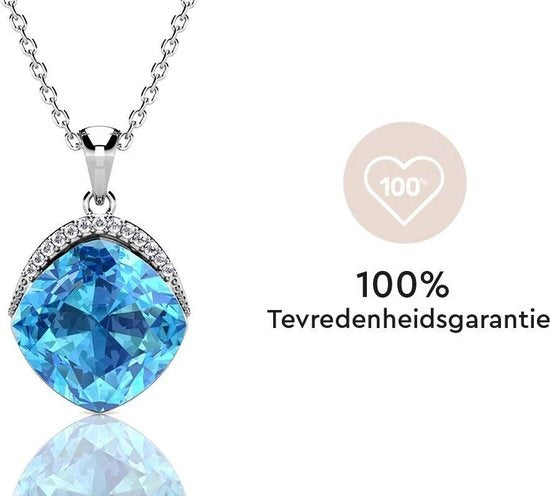 Yolora Dames Ketting met Hanger - Kalpa Camaka Kristal - Zilver/Lichtblauw - 18K Witgoud Verguld - Halsketting - Vrouwen Collier - Zilver - Sieraden - Geschenkdoos - Luxe Giftbox - Cadeau doos - Exclusieve Geschenkverpakking - Mooie Cadeauverpakking