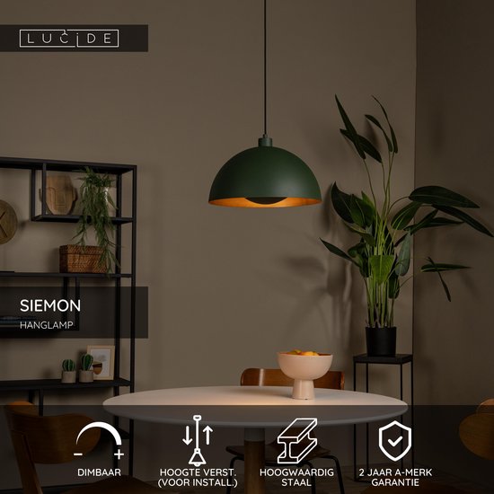 Lucide SIEMON - Hanglamp - Ø 40 cm - 1xE27 - Groen