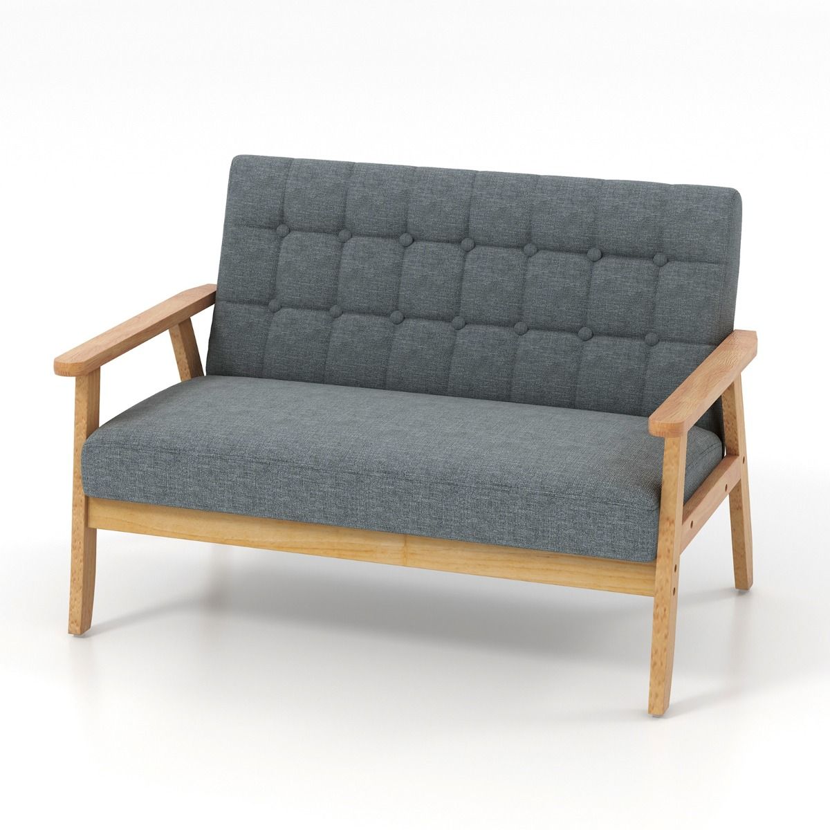 Coast Linnen Loveseat 2-Zits - Grijs - 114x72x77 cm - Rubberhouten Frame - Mid-Eeuws Design