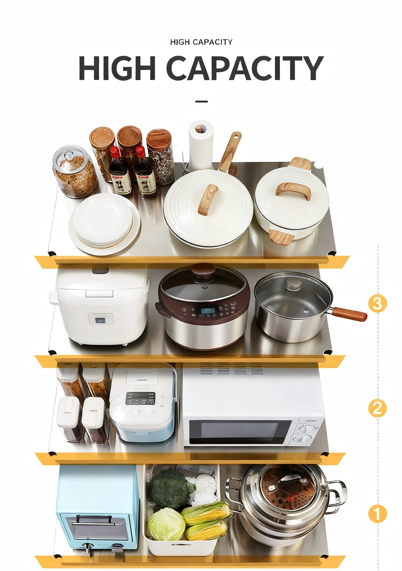 Cooker King 3-Laags Keukenrek voor Magnetron – Uitschuifbare Plank – Verstelbare Hoogte – 80 × 35 × 60 cm