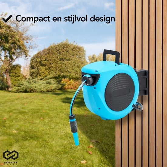 Infinity Goods Wandslangbox - 30 Meter - Slanghouder - Tuinslang Met Haspel - 180° Draaibaar - Automatisch - Slanghaspel