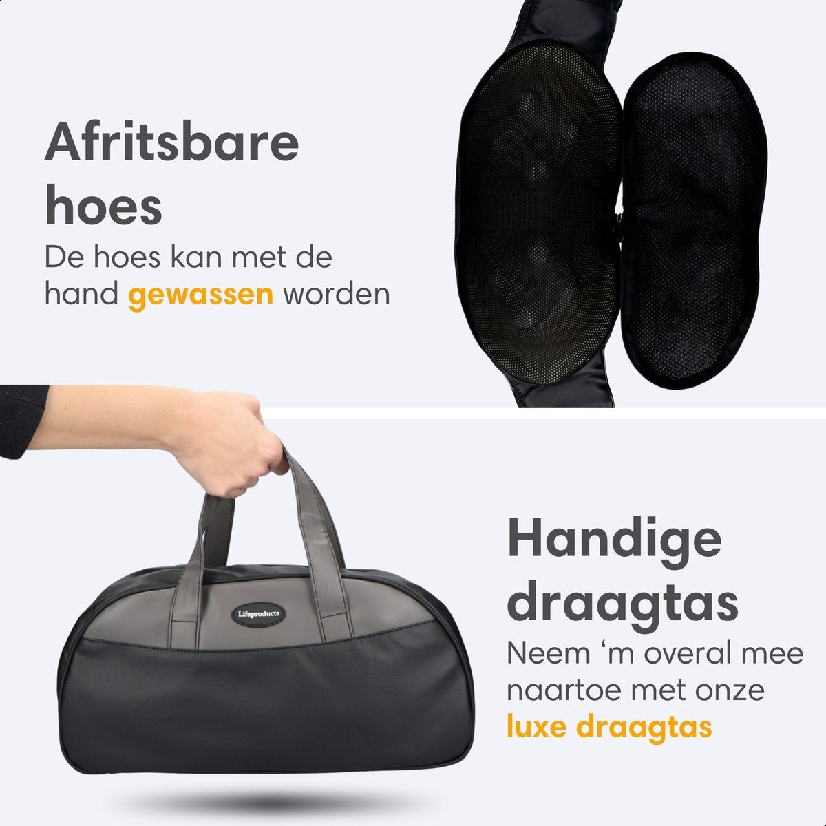 Lifeproducts Shiatsu Massagekussen- Draadloos -  Verwarmd Nek- en Rugmassagetoestel - Snoerloos - Zwart