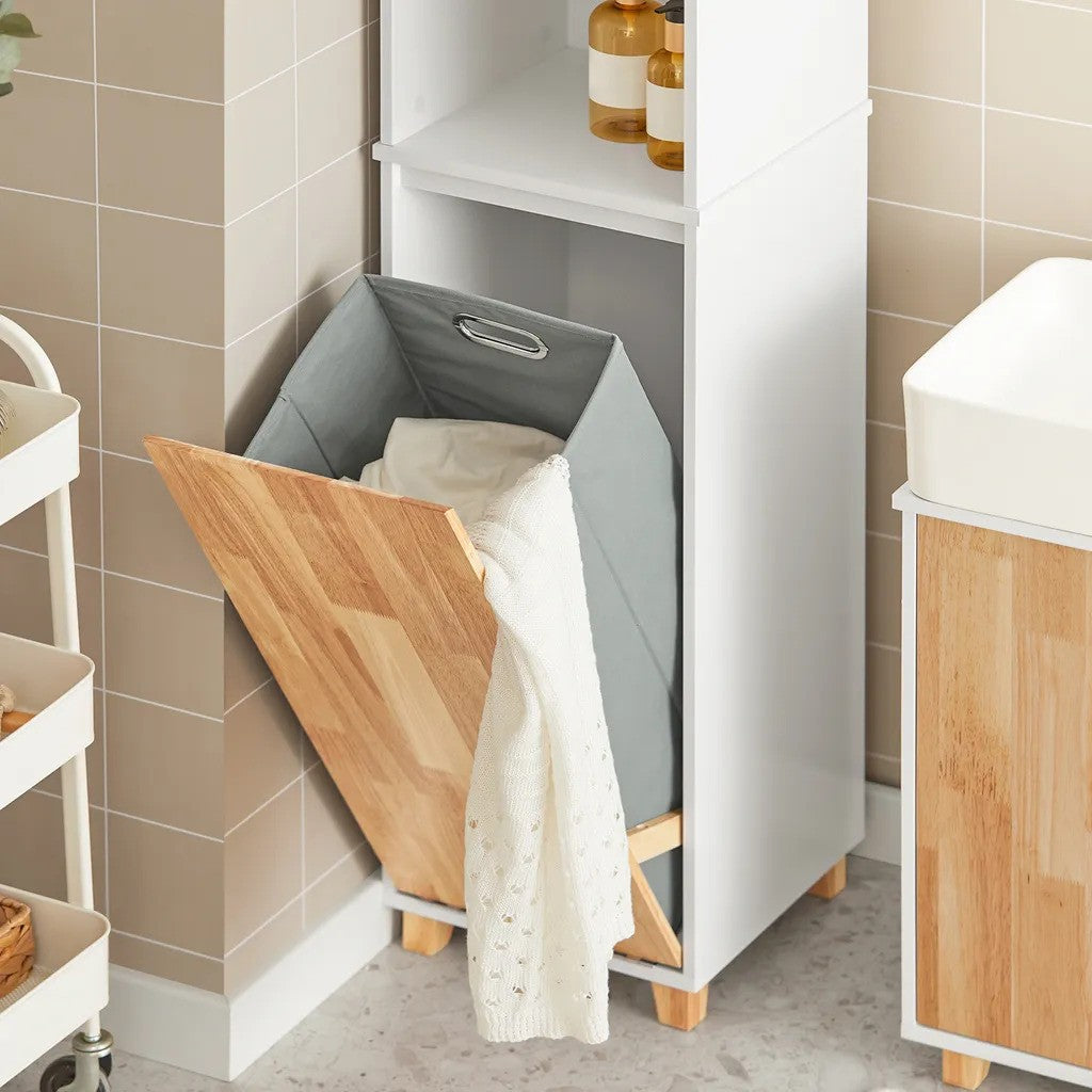 SoBuy - badkamerkast met uitklapbare waszak - wit - 31x170x32cm