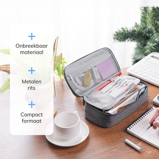 Diydash Etui - Pennenzak - Pennenetui - Schooletui - Grote Etui - Schoolspullen - Trousse Scolaire - Voor meisjes, jongens en volwassenen - Grijs