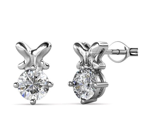 Yolora Dames Oorbellen met Kalpa Camaka Kristallen - Zilver kleurig - 18K Witgoud Verguld - Oorknoppen - Moederdag Cadeautje