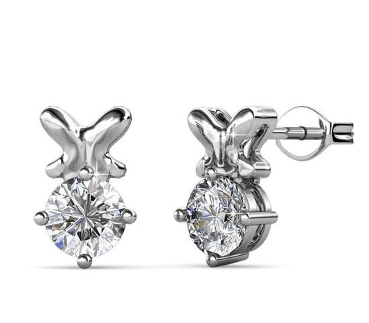 Yolora Dames Oorbellen met Kalpa Camaka Kristallen - Zilver kleurig - 18K Witgoud Verguld - Oorknoppen - Moederdag Cadeautje