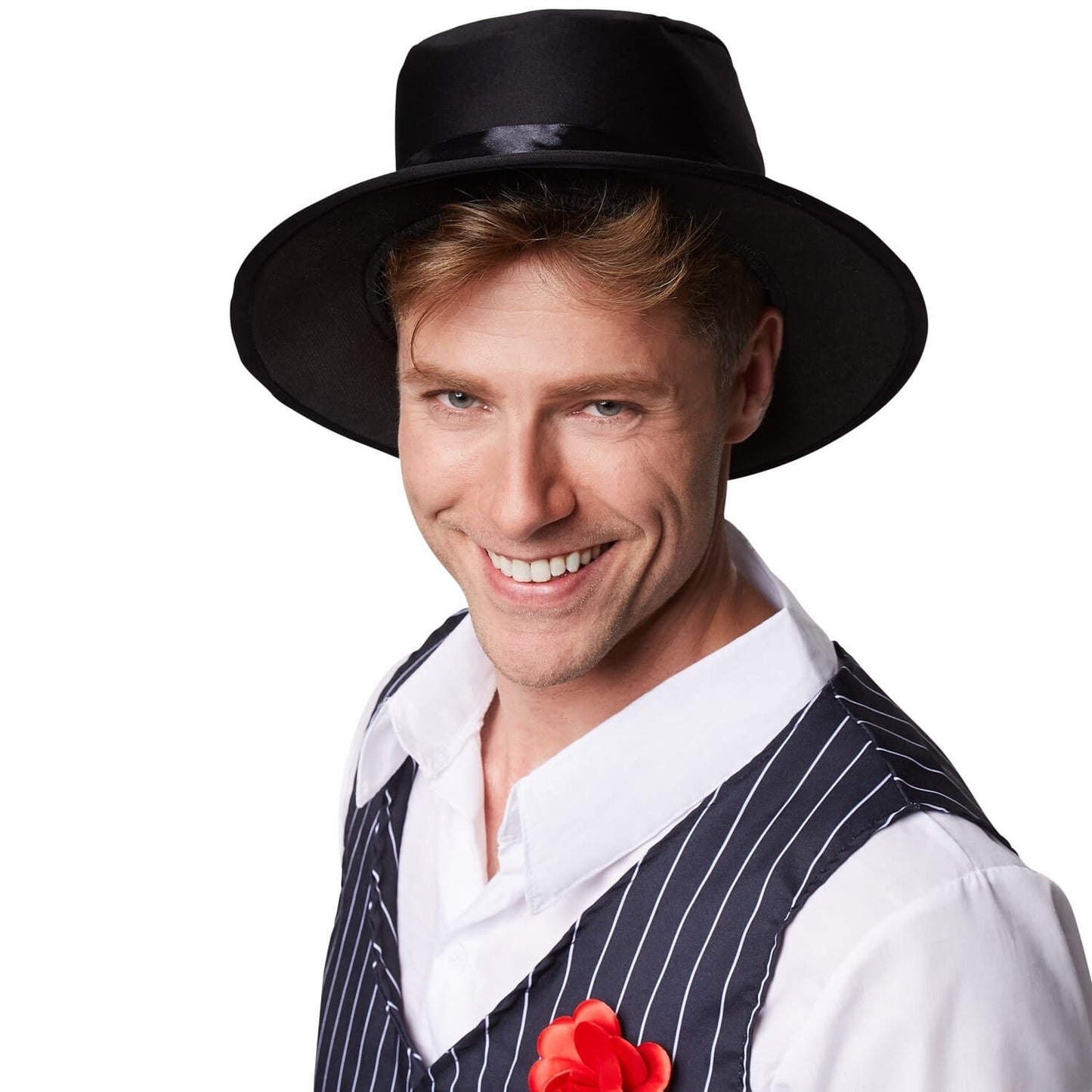 charleston gentleman kostuum - maat S – zwart/wit – polyester | inclusief hoed, overhemd, vest & broek