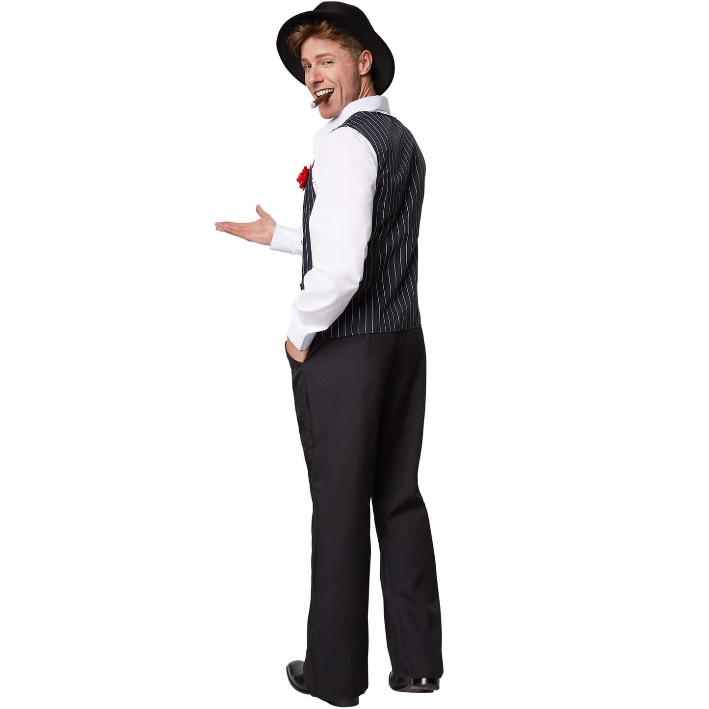 charleston gentleman kostuum - maat S – zwart/wit – polyester | inclusief hoed, overhemd, vest & broek
