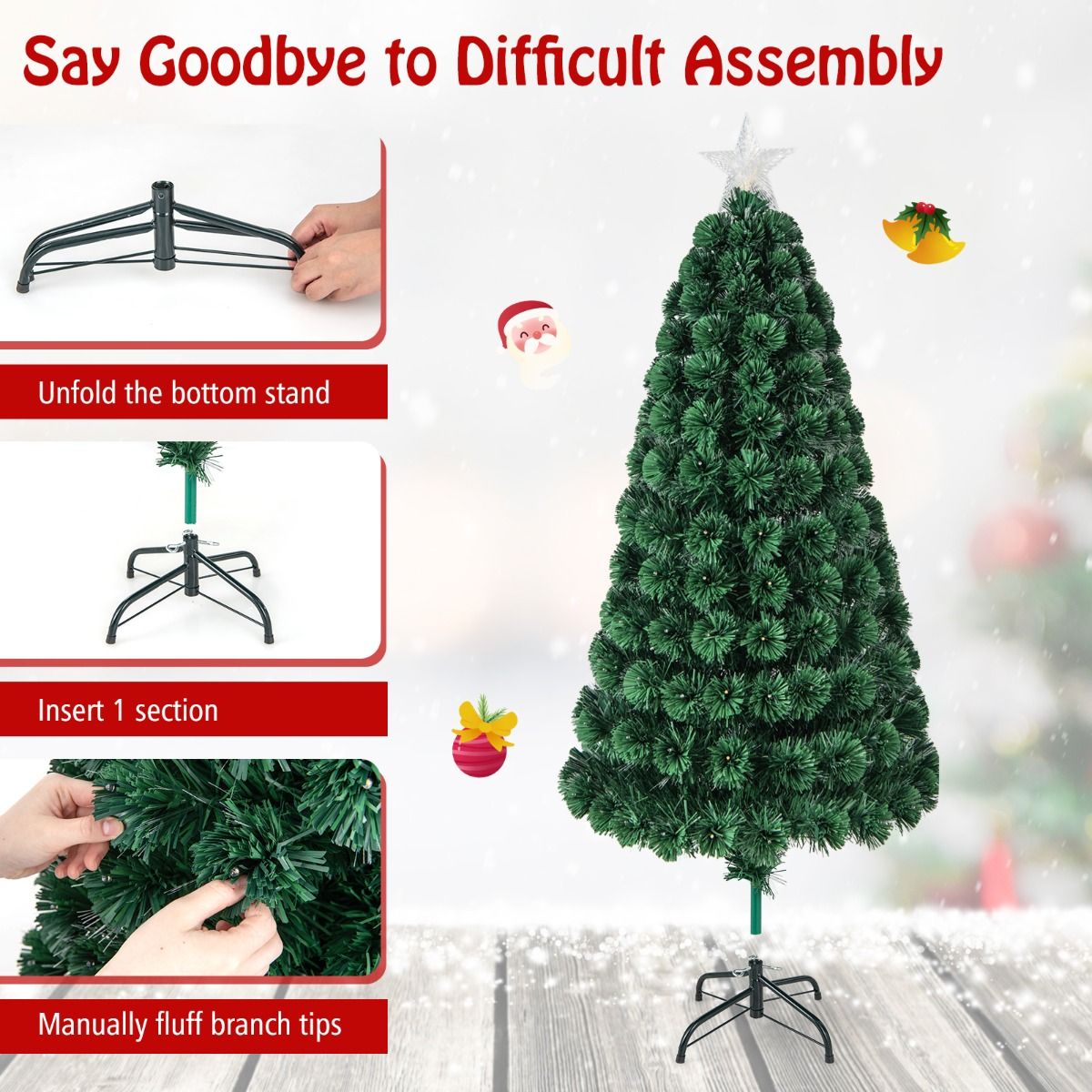 Coast Kunstmatige Kerstboom - 150 cm - Groen - 170 LED Lampjes - Met Ster & 8 Lichtstanden