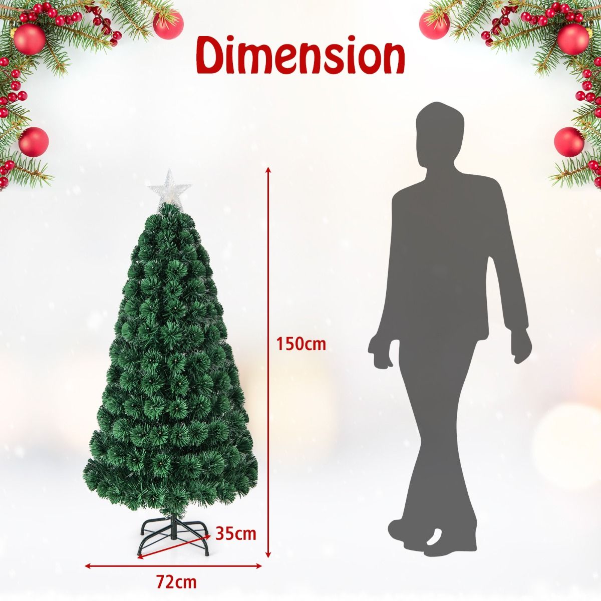 Coast Kunstmatige Kerstboom - 150 cm - Groen - 170 LED Lampjes - Met Ster & 8 Lichtstanden