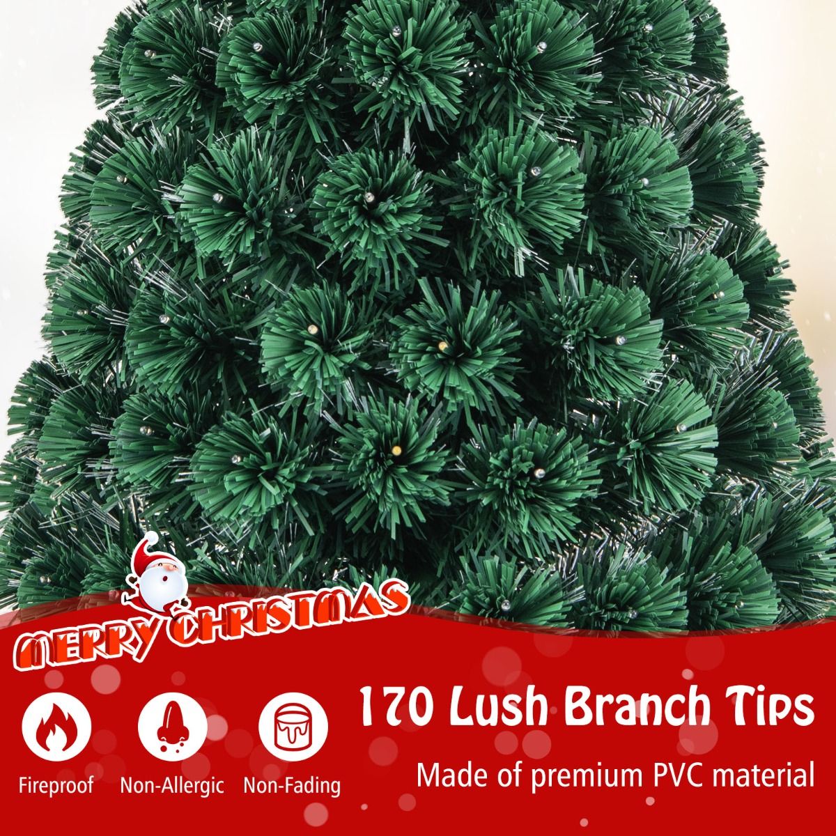 Coast Kunstmatige Kerstboom - 150 cm - Groen - 170 LED Lampjes - Met Ster & 8 Lichtstanden