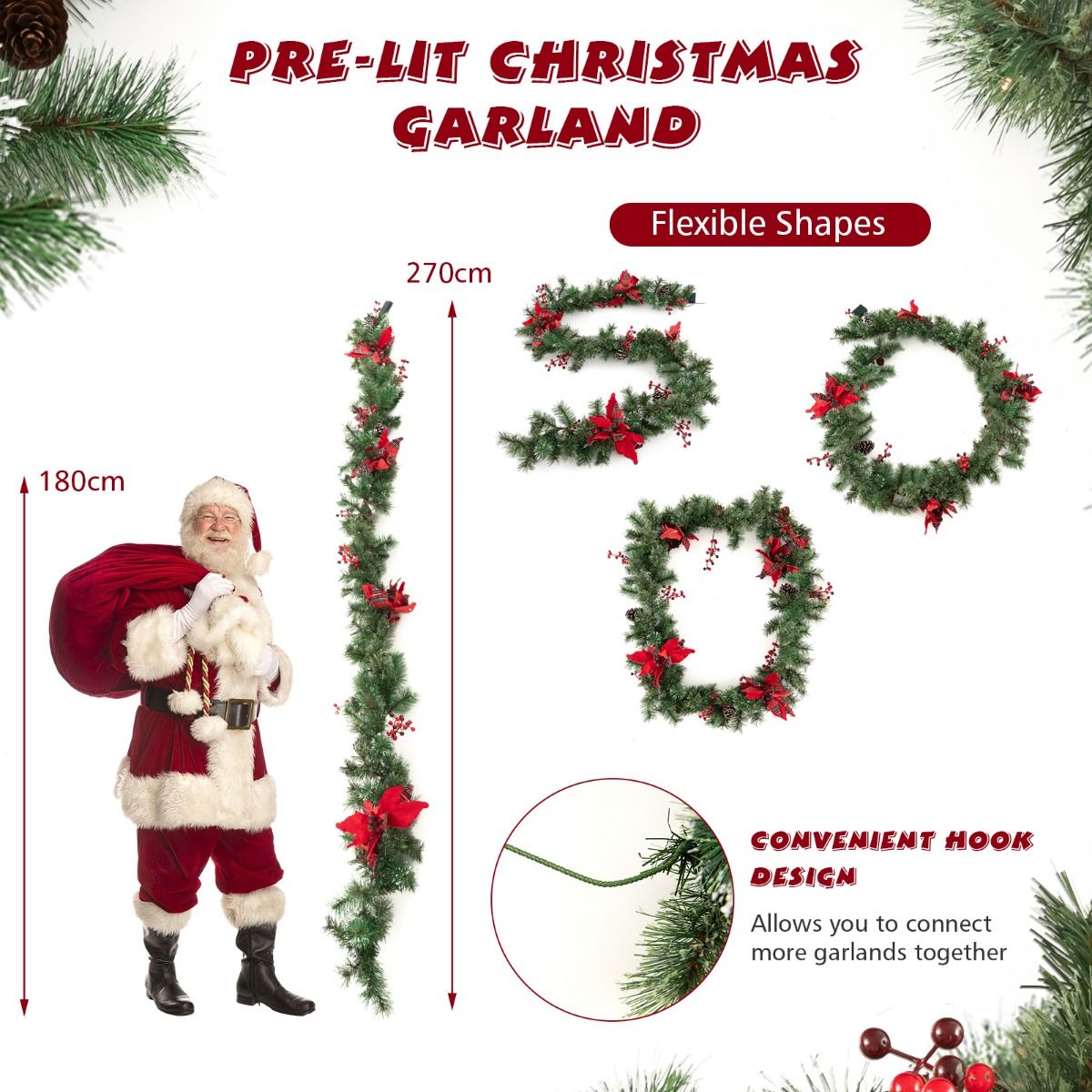 Coast Kerstslinger met Verlichting 270 cm – Warmwit – Groen Rood – Binnen en Buiten