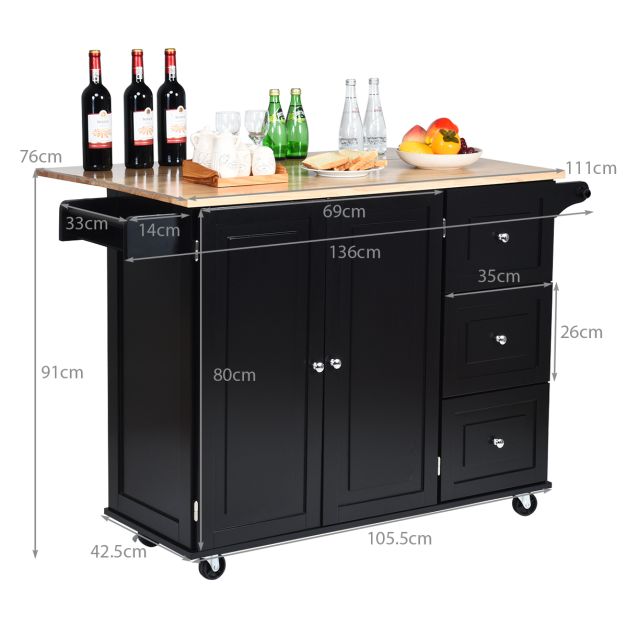 Coast Keukentrolley – max. 60 kg – 136 x 76 x 91 cm – Zwart