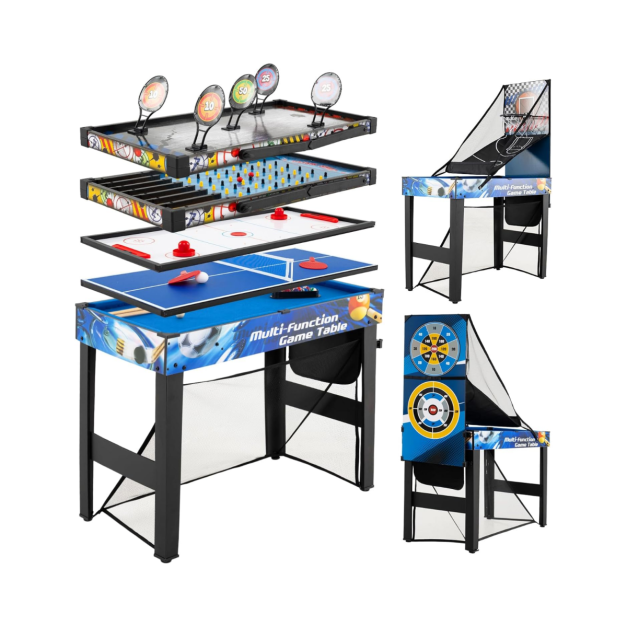 Coast 10-in-1 Speeltafel | Blauw/Zwart | 106 x 51 x 148 cm | Biljart, Hockey, Tafeltennis, Basketbal & Meer