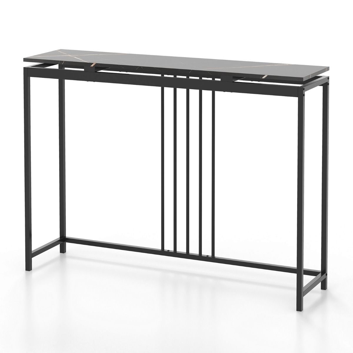 Coast Consoletafel Kunstmarmer Zwart – 120 x 30 x 90 cm – Smalle Entreetafel met Stalen Frame