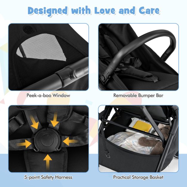Coast Lichtgewicht Kinderwagen 97x49x103 cm – Zwart – Compact en Inklapbaar met Eén Hand – Reis Peuterwagen