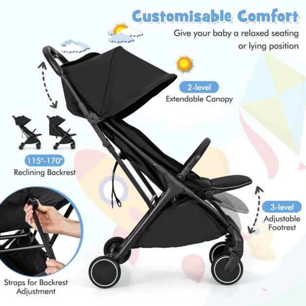 Coast Lichtgewicht Kinderwagen 97x49x103 cm – Zwart – Compact en Inklapbaar met Eén Hand – Reis Peuterwagen