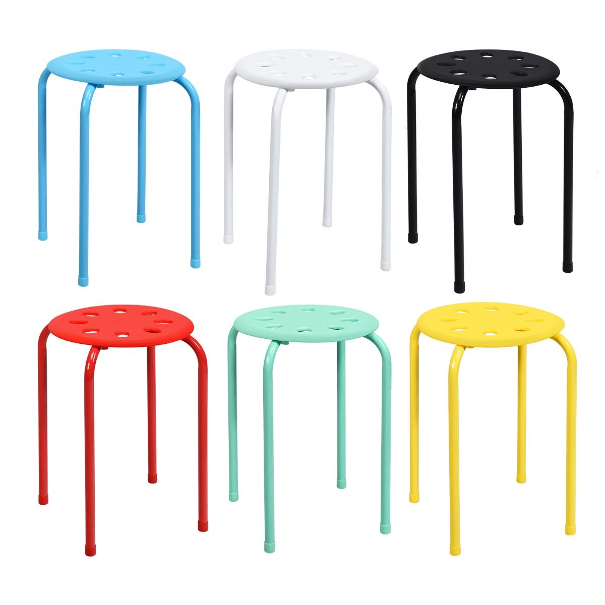 Coast Stapelkruk Set van 6 – Veelkleurig – Metalen Eetkamerkrukken met PP Zitting – Stapelbaar & Antislip – 30 x 30 x 44,5 cm