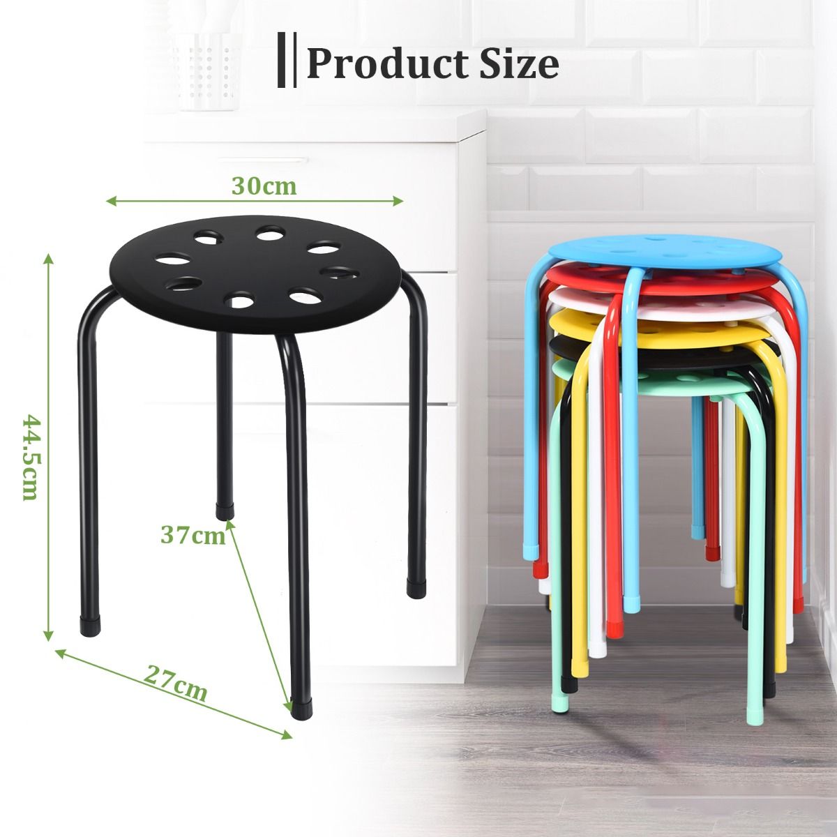 Coast Stapelkruk Set van 6 – Veelkleurig – Metalen Eetkamerkrukken met PP Zitting – Stapelbaar & Antislip – 30 x 30 x 44,5 cm