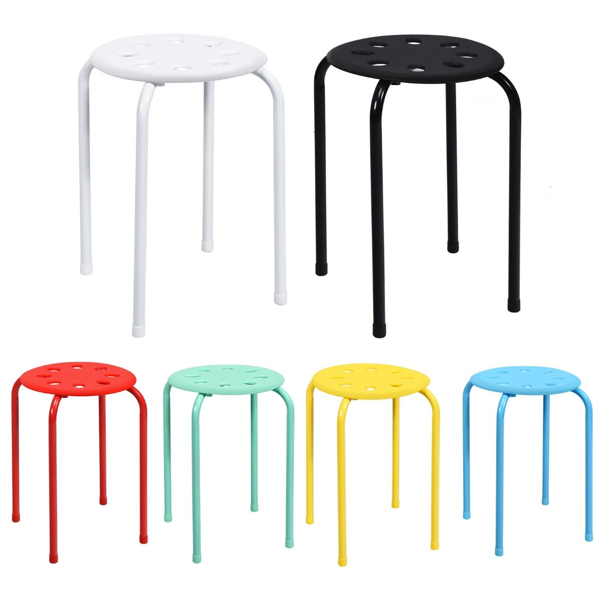 Coast Stapelkruk Set van 6 – Veelkleurig – Metalen Eetkamerkrukken met PP Zitting – Stapelbaar & Antislip – 30 x 30 x 44,5 cm