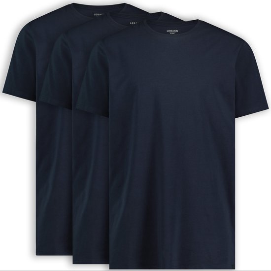 LebasQ - Miles' T-shirt voor heren - 3 pack - met Ronde hals - Extra lang - Geschikt als Ondershirt - Blauw - XL - Katoen