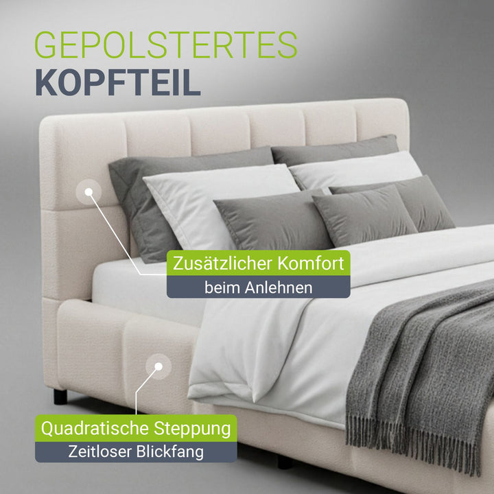 Juskys Polsterbett Florenz - 140x200 cm - Bouclé - Creme