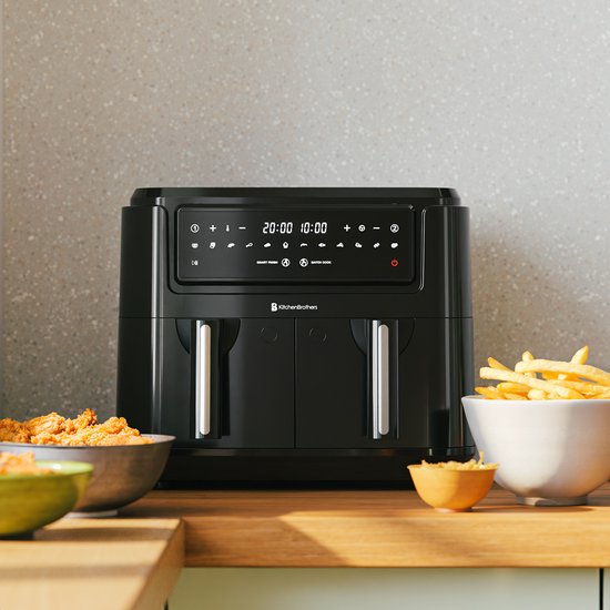 KitchenBrothers Airfryer – Dual Zone & 9 Liter – 2400 W – 36,1 x 40 x 32 cm – Zwart