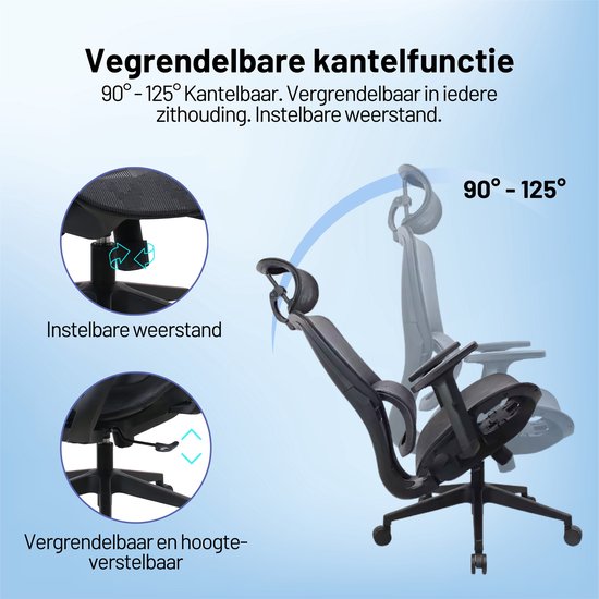 GAME HERO® Trader X1 Ergonomische Bureaustoel - Bureaustoel voor Volwassenen - 130KG - Zwart