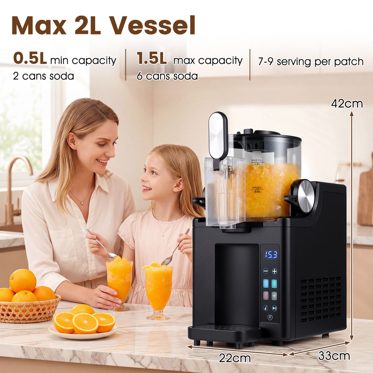 Coast Slushmachine - 1,5 liter - LED-touchbediening - Zelfreinigingsfunctie - Zwart