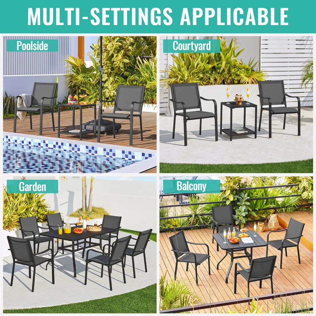 Yaheetech Tuinstoelen Set van 2 Stapelbaar 56,5 x 67 x 86,5 cm - Grijs - Weerbestendige Diningstoelen tot 136 kg