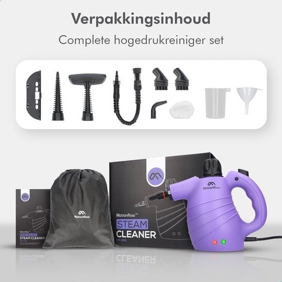 Motionflow 14-in-1 Stoomreiniger - Handstoomreiniger voor kleding - 1150 Watt handstomer - Stoomapparaat vloer, bank & tapijt - Vlekkenreiniger - Tapijtreiniger - 450 ML - 14-Delige accessoires Set