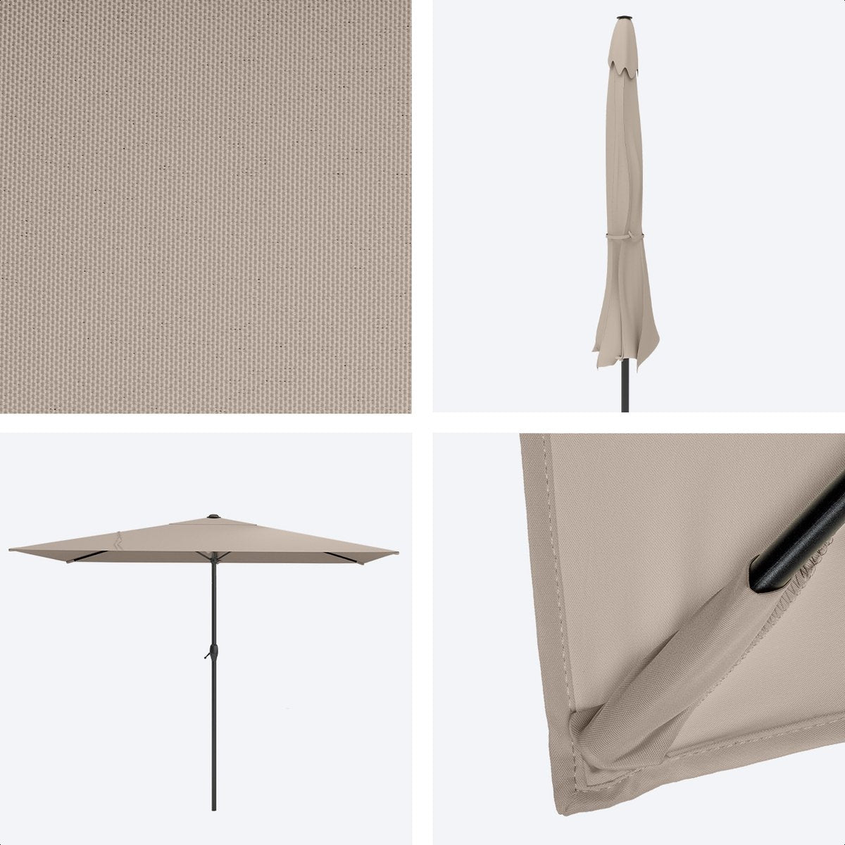 LifeGoods Parasol - 270x180cm - 30° Kantelbaar - Waterdicht - met Hoes - Taupe