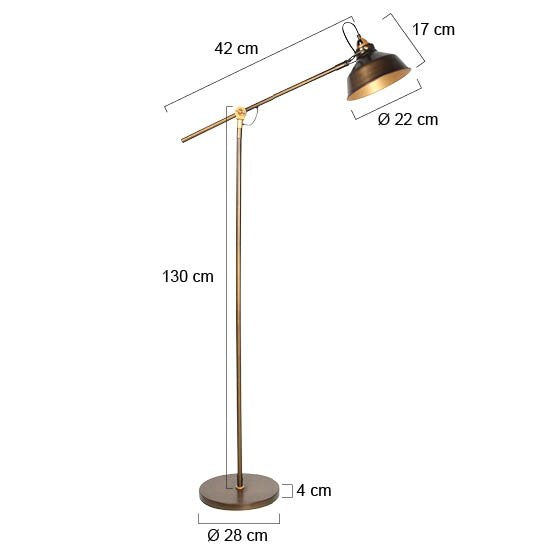 Bronzen vloerlamp Nove 1322BR met goudkleurige details E27 - Draaibaar en kantelbaar - Industrieel design - Mexlite - 190 cm snoer