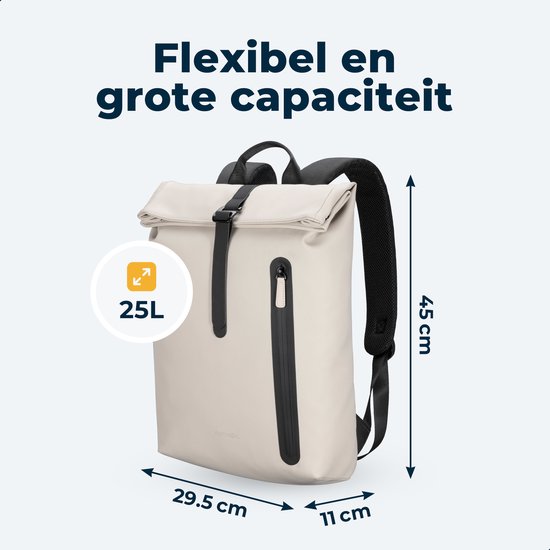 Pathsail Rolltop Rugzak - 13.5L - 15.6 inches - Beige - Waterafstotend - Metalen Gesp - Laptop Compartiment