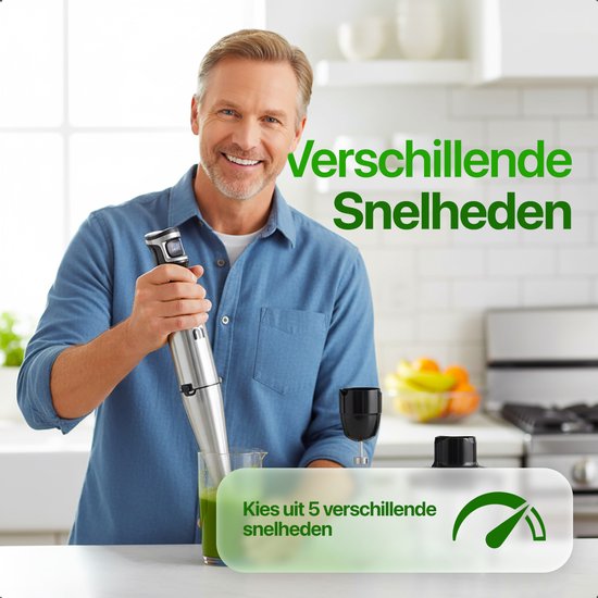 MATTI® - Staafmixer Set 5in1 - Elektrische Staafmixer - Hakmolen - Blender - Melkopschuimer - 1500W
