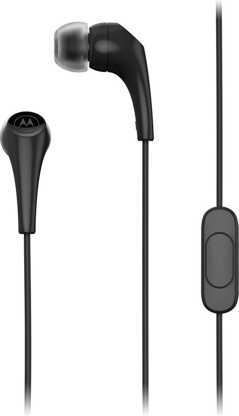 Motorola Sound In-Ear Oordopjes - 2-S - Zwart - Noise Isolation - Comfortabele en Lichtgewicht Pasvorm - Oordopjes met Draad - In-Line Microfoon - Handsfree Bellen