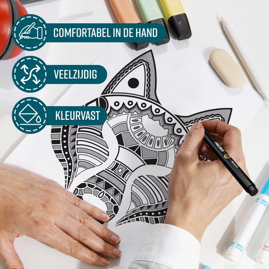 NAPI 10 Fineliners Zwart Incl. Brush Pen & Liniaal - 0,2 tot 3mm - Pennen Zwart - Bullet Journal Accessoires - Tekenpennen Set