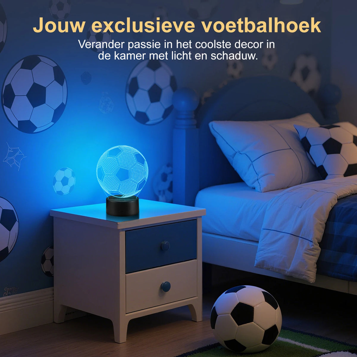 VIVREAL 3D LED Voetbal Nachtlampje - 15 x 17,5 cm - 16 Kleuren, Afstandsbediening, Touch