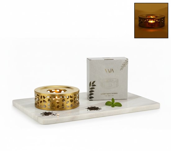 Vaja® Warmhoudplaat met Waxinelichtje voor Theepot - Warmhouder met Kaars - Theelichthouder - Thee Warmer Theelicht - Tea Maker - Verwarmer - Goud