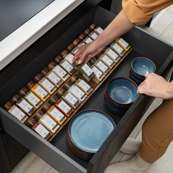Organess Kruidenrek met 28 Kruidenpotjes - Kruidenrek Lade - Kruiden Organizer - Keukenlade organiser- Complete Set - 4 Stuks - Acacia