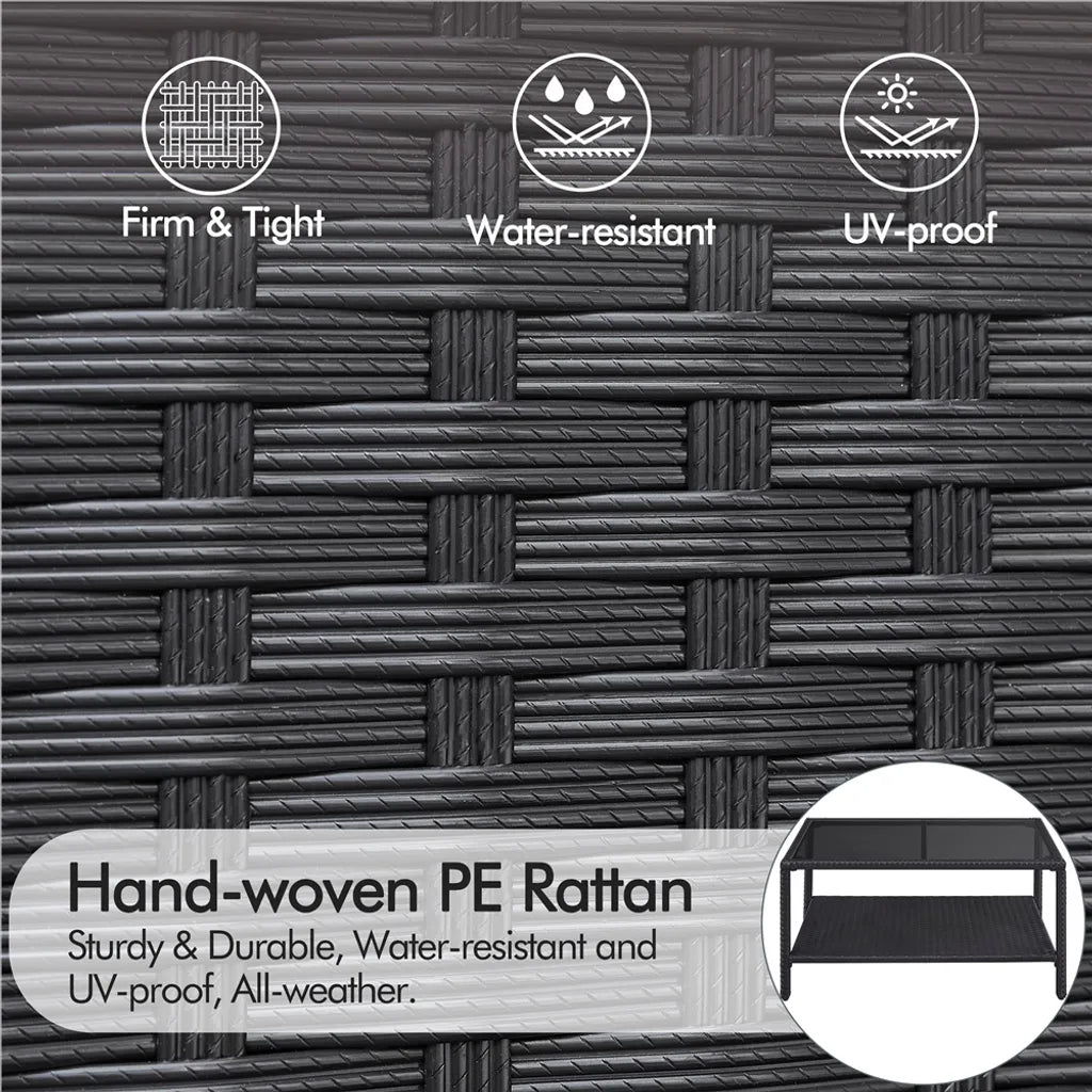 Yaheetech Rattan Salontafel - Bijzettafel - Met Glasplaat - Met Plank - Binnen/Buiten - Grijs