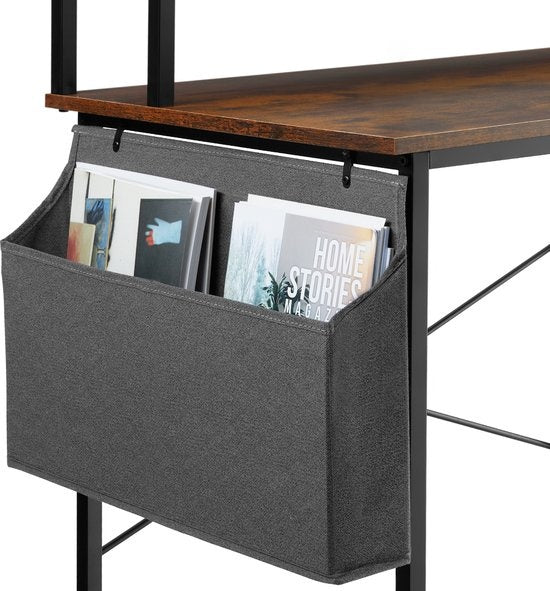 tectake® - Bureau Everett - 80 cm breed - met plank en organizer - computertafel - donkerbruin - 404662