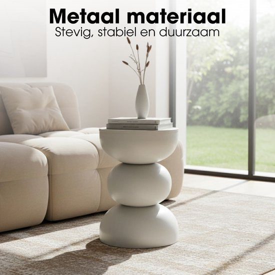 Mica Decorations Luna Bijzettafel - Salontafel Rond voor de Woonkamer - Nachtkastje van Stevig IJzer voor de Slaapkamer - Rond Tafeltje voor Planten en Binnen - H46 x Ø32 cm - Off-white