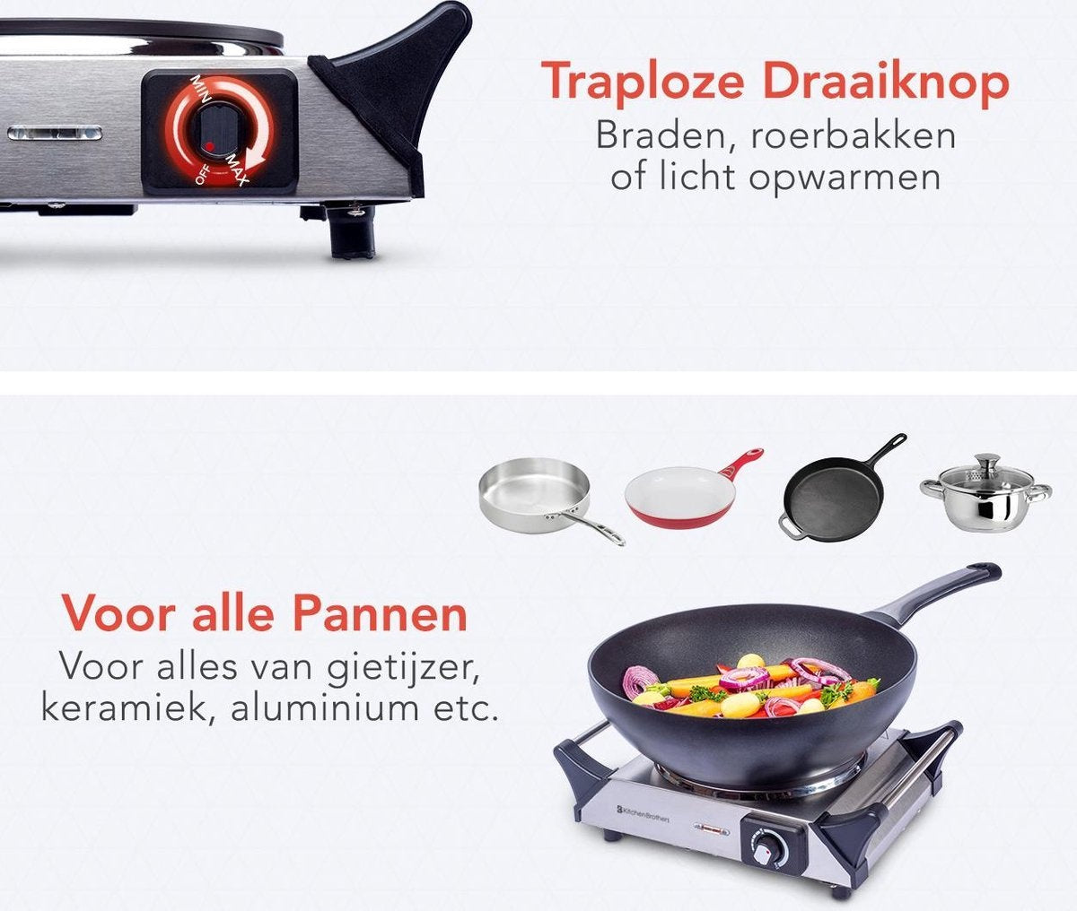 KitchenBrothers Elektrische Kookplaat - 1 Pits - 1500W - RVS