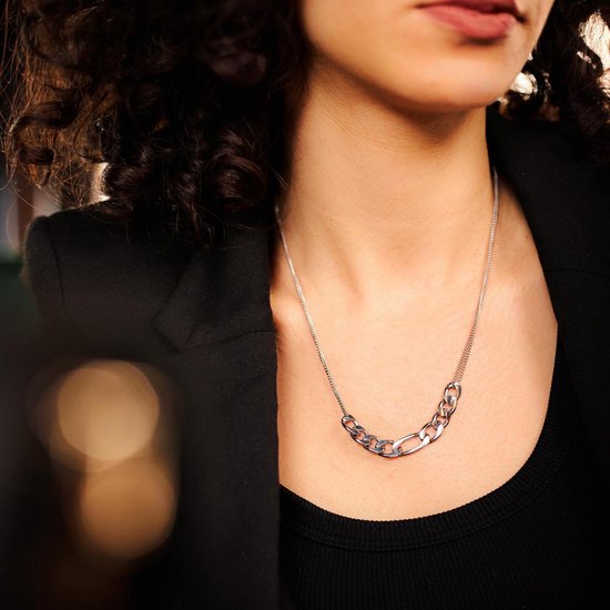 Laura Ferini Dames Ketting Romana Zilver - Zilverkleurige Ketting Met Schakel - 18K Witgoud Verguld - Halsketting - Collier- Sieraad - Accessoires - Dames Ketting Met Hanger