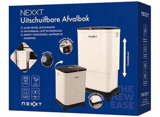 Nexxt Verstelbare Prullenbak - Afvalbak - Vuilnisbak - 25L tot 45L- met Wieltjes