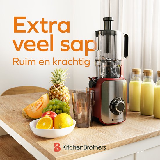 KitchenBrothers Slowjuicer - Verticaal - Juicer - Groenten en Fruitpers - 126 mm - 750 ml - Rood
